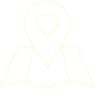 Un simple dessin au trait d'une carte avec une épingle de localisation au-dessus. L'épingle a une forme de cœur à l'intérieur, suggérant un endroit préféré ou spécial. Le dessin est sur fond transparent